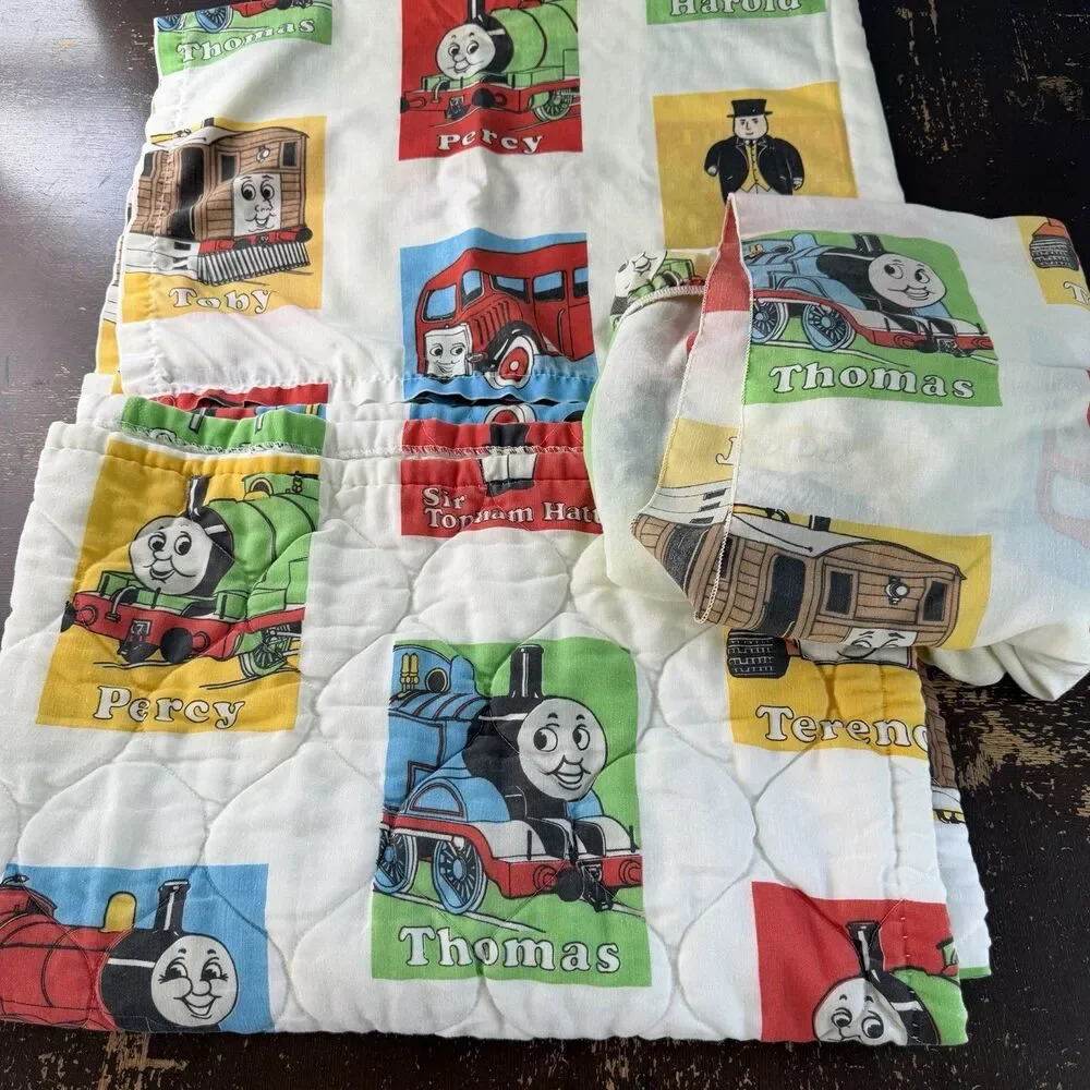 Vintage Thomas Train Bed Set 55”x40” Comforter Top & Fitted Sheets 1992 Britt
